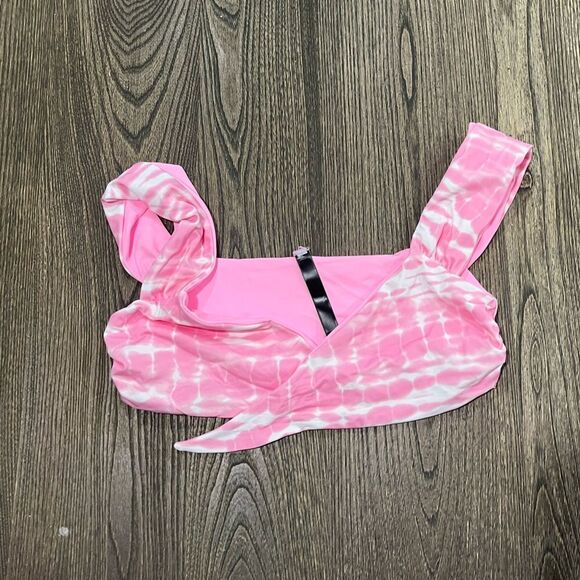 NWOT PINK Victoria’s Secret Swim Tie Front Bikini Top Tie Dye Sleeveless Pink M - Picture 1 of 4